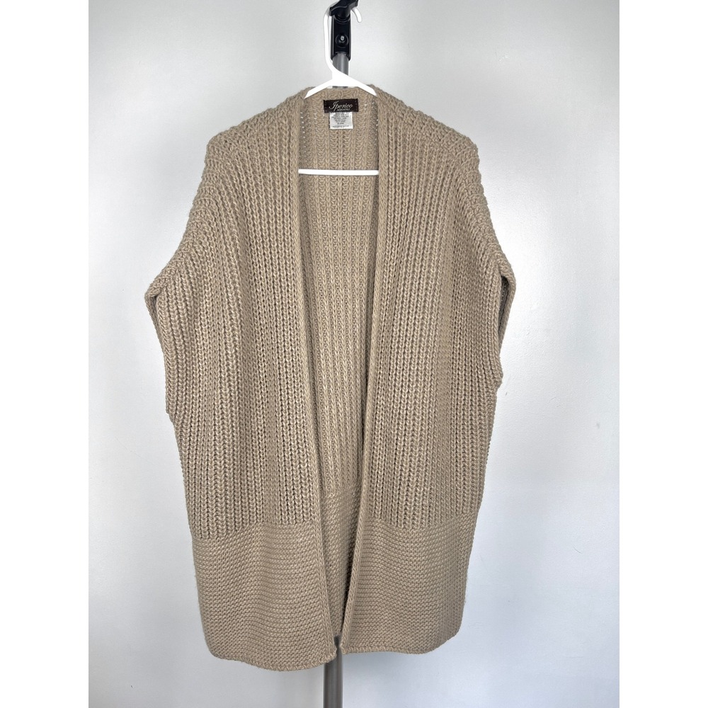 Iperico Made in Italy Tan Chunky‎ Knit Open Front Cardigan Vest Wool Blend OS